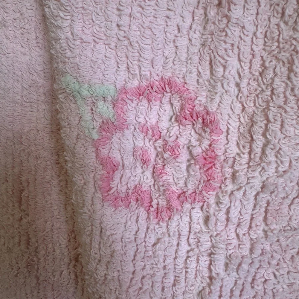 Amy Coe Limited Edition Pink Chenille Floral Baby Blanket 100% Cotton 30x42